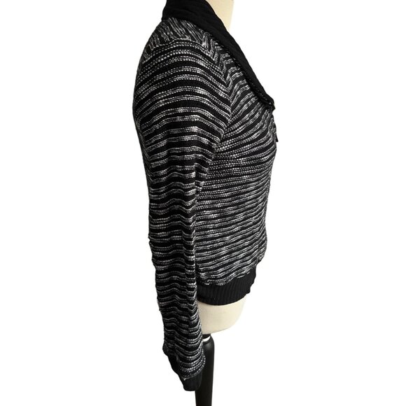 Splendid Black & White Knit Cardigan Sweater Sz Medium Womens Zip Front Long Sle - Picture 10 of 11